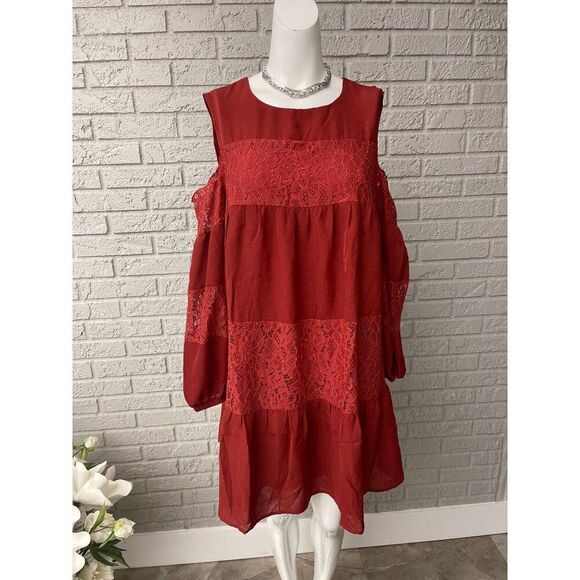 Bibi Women Cold Shoulder Long Sleeve Tiered Dress Size L - Picture 1 of 13